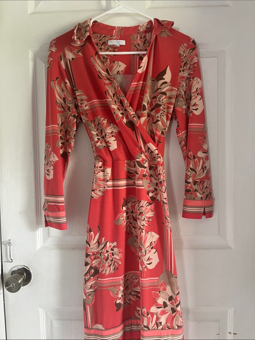 New York & Company Coral Floral Wrap Dress